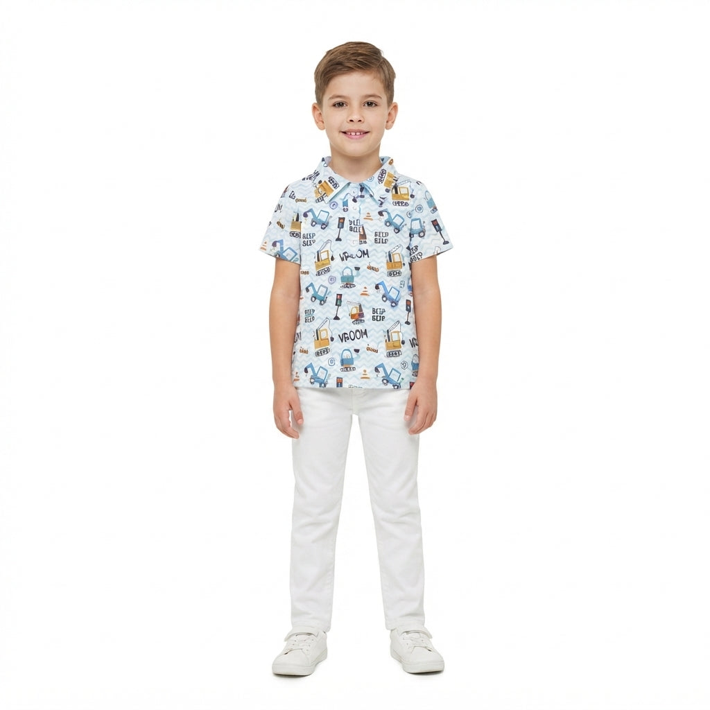 Short sleeves constructions kids boys polo shirt