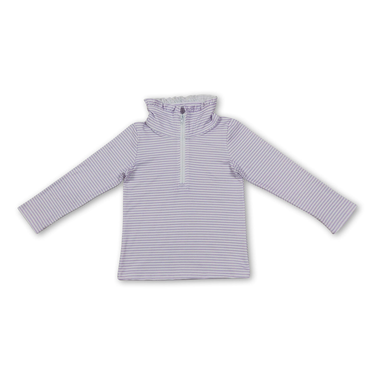 Long sleeves lavender stripe ruffle zipper girls pullover