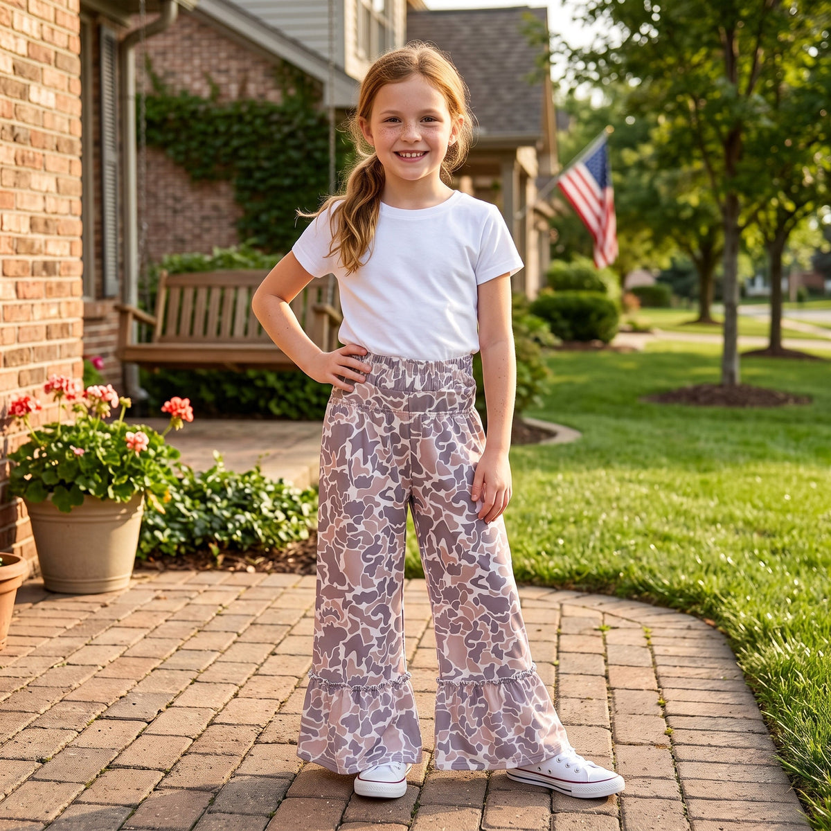 Khaki camo patchwork kids girls fall pants