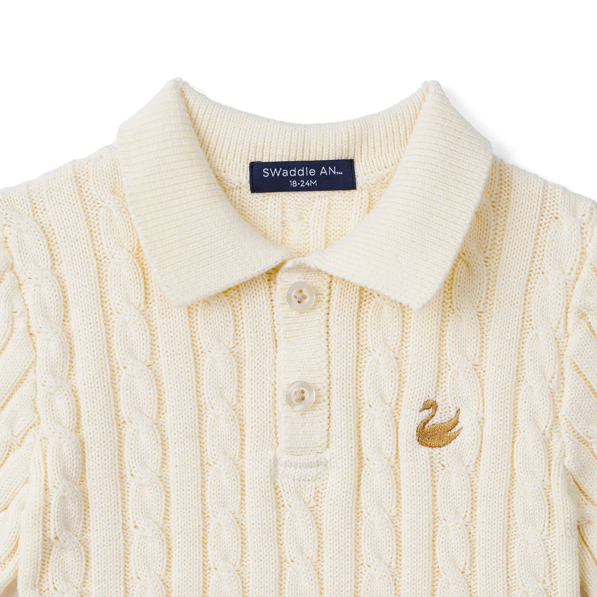 Cable Knit Polo Sweater in Cream