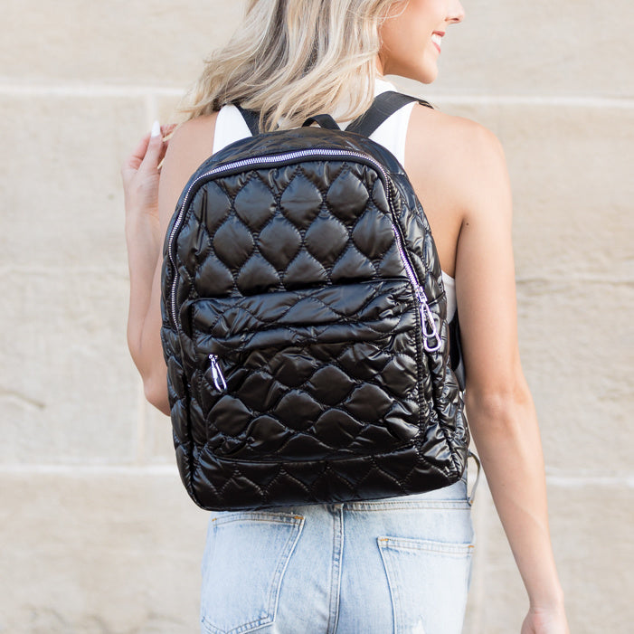 Jade Metallic Puffer Backpack