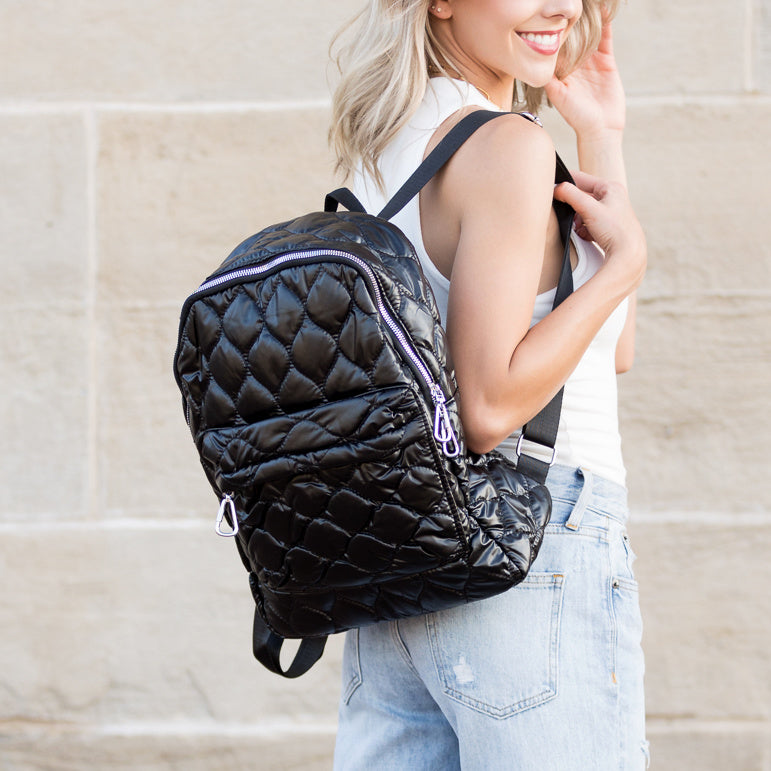 Jade Metallic Puffer Backpack