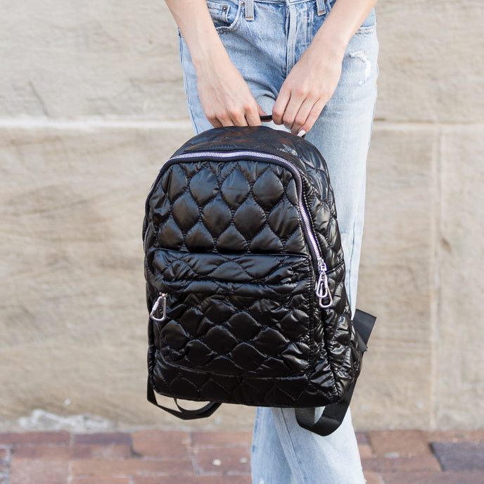 Jade Metallic Puffer Backpack