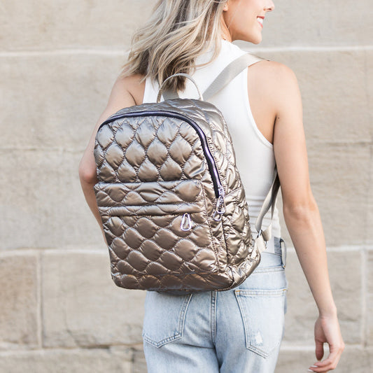 Jade Metallic Puffer Backpack