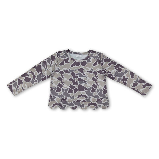 Long sleeves camo scallop kids girls top