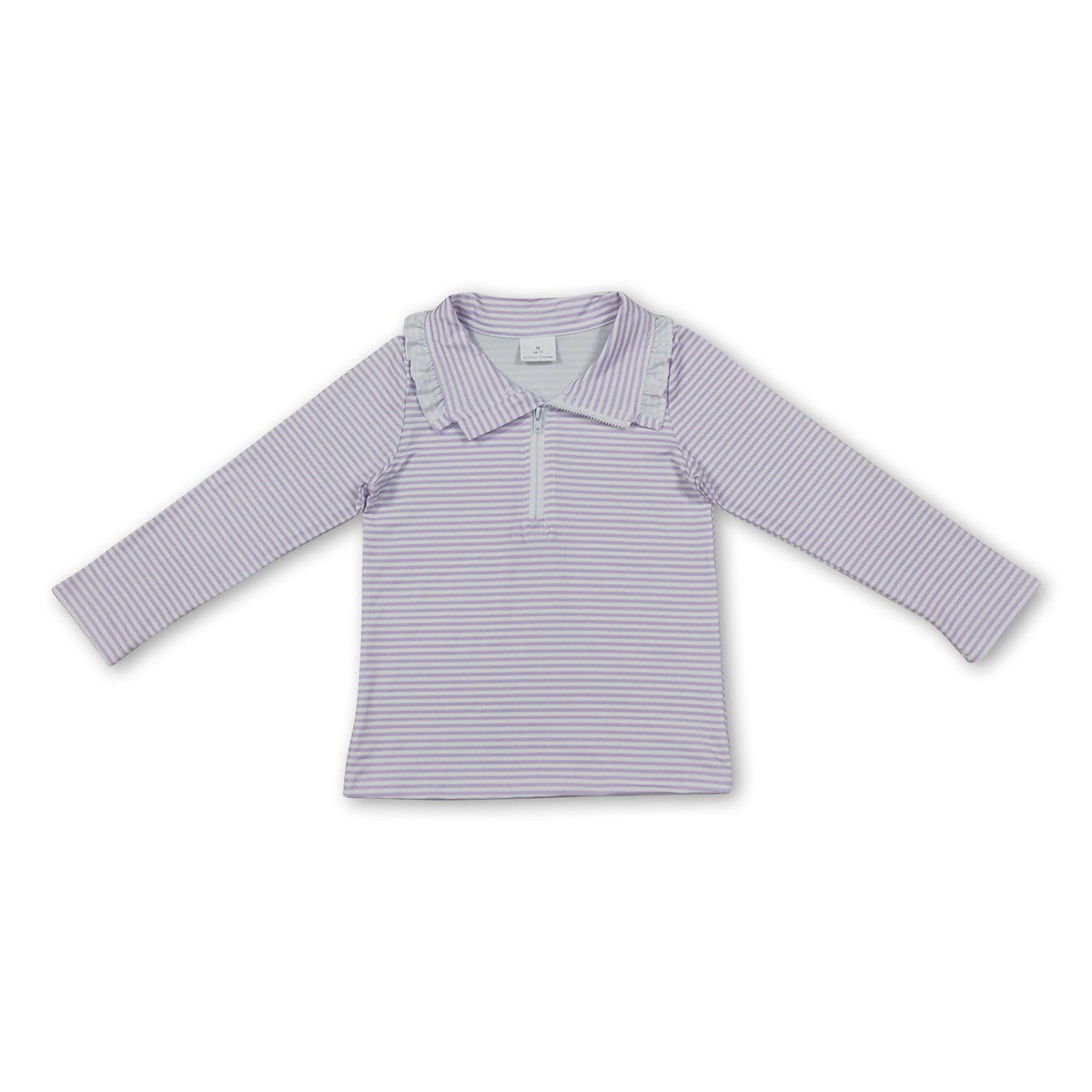 Long sleeves lavender stripe ruffle zipper girls pullover
