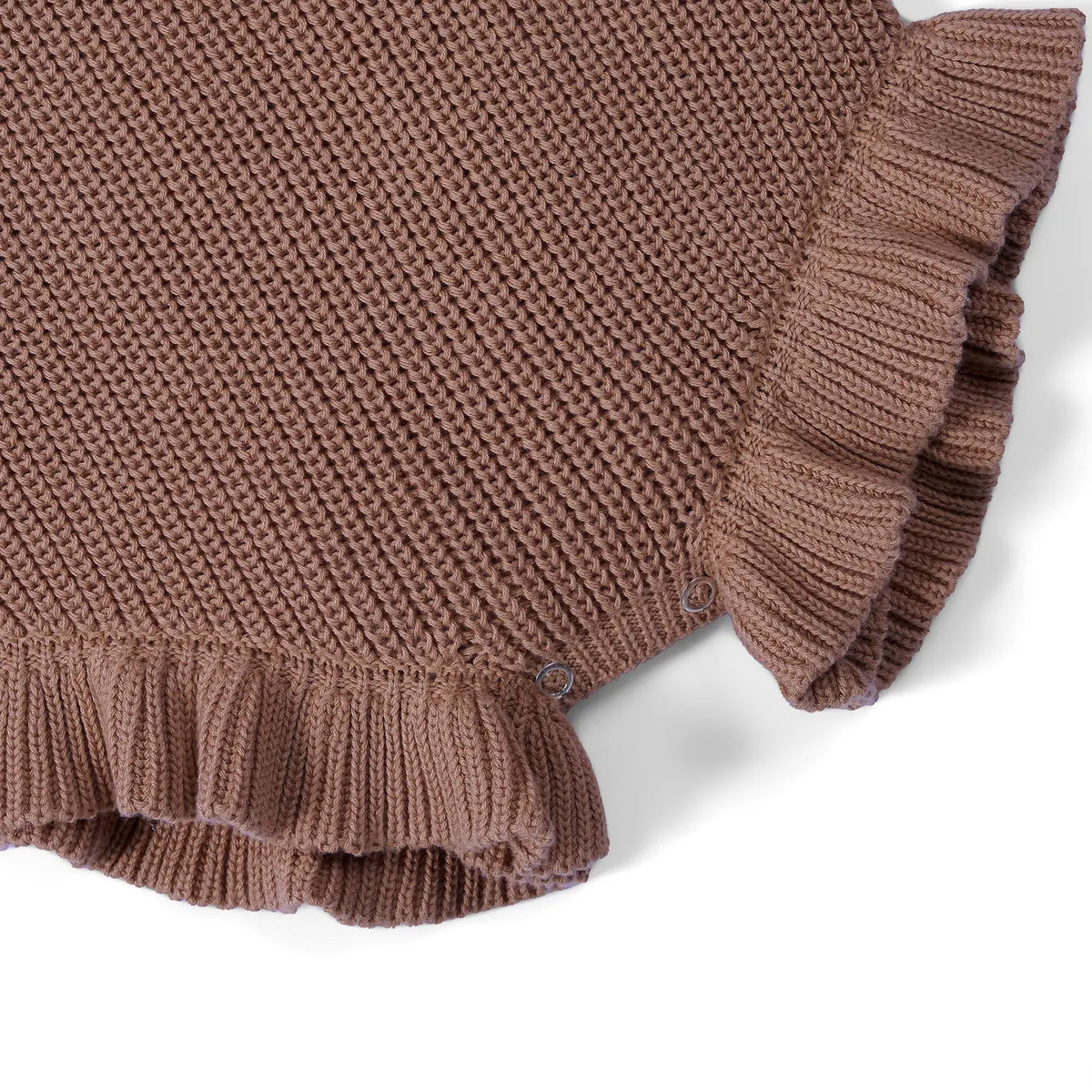 Ruffle Chunky Knit Baby Romper in Mocha